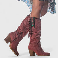 Women's Suede Side Zip Knee High Boots – Fringe