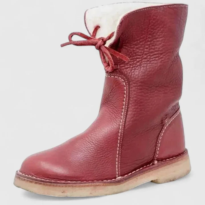 Women's Faux Leather Lace-Up Ankle Boots – Sherpa Lining