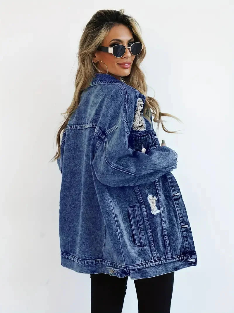 Women's Distressed Oversized Denim Jacket