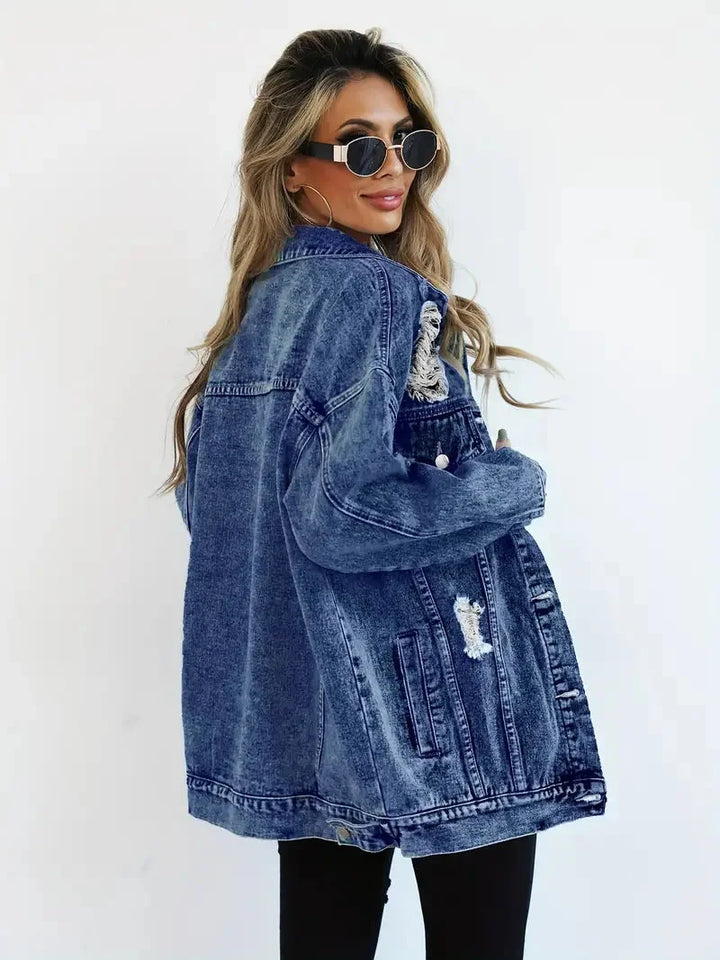 Women's Distressed Oversized Denim Jacket