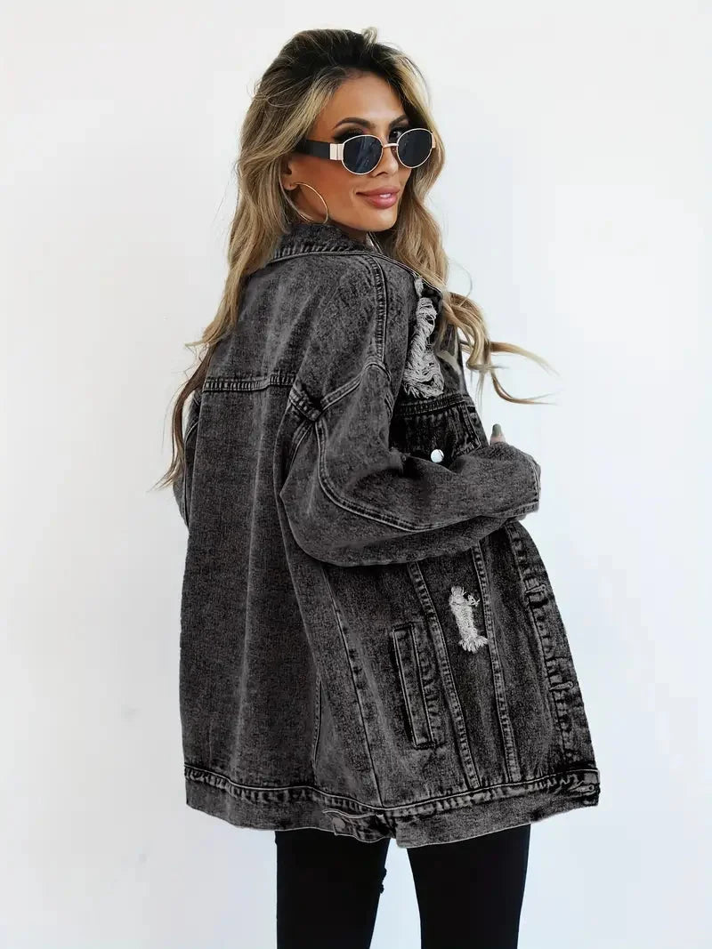 Women's Distressed Oversized Denim Jacket