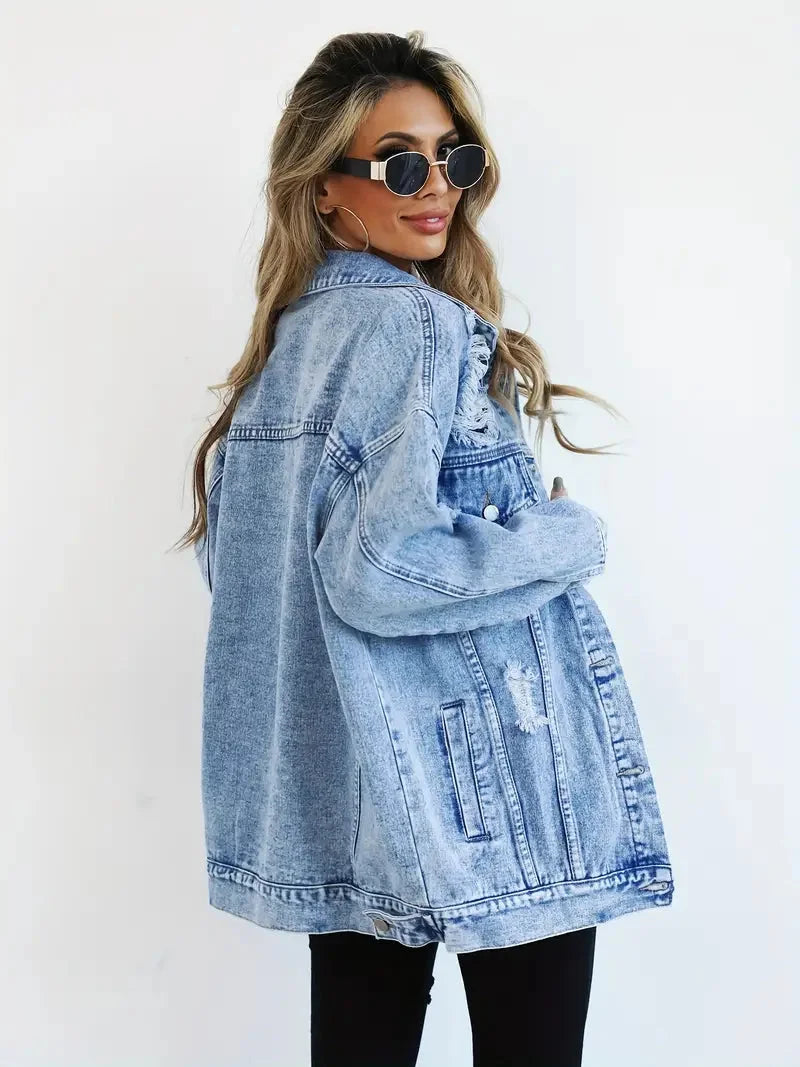 Women's Distressed Oversized Denim Jacket