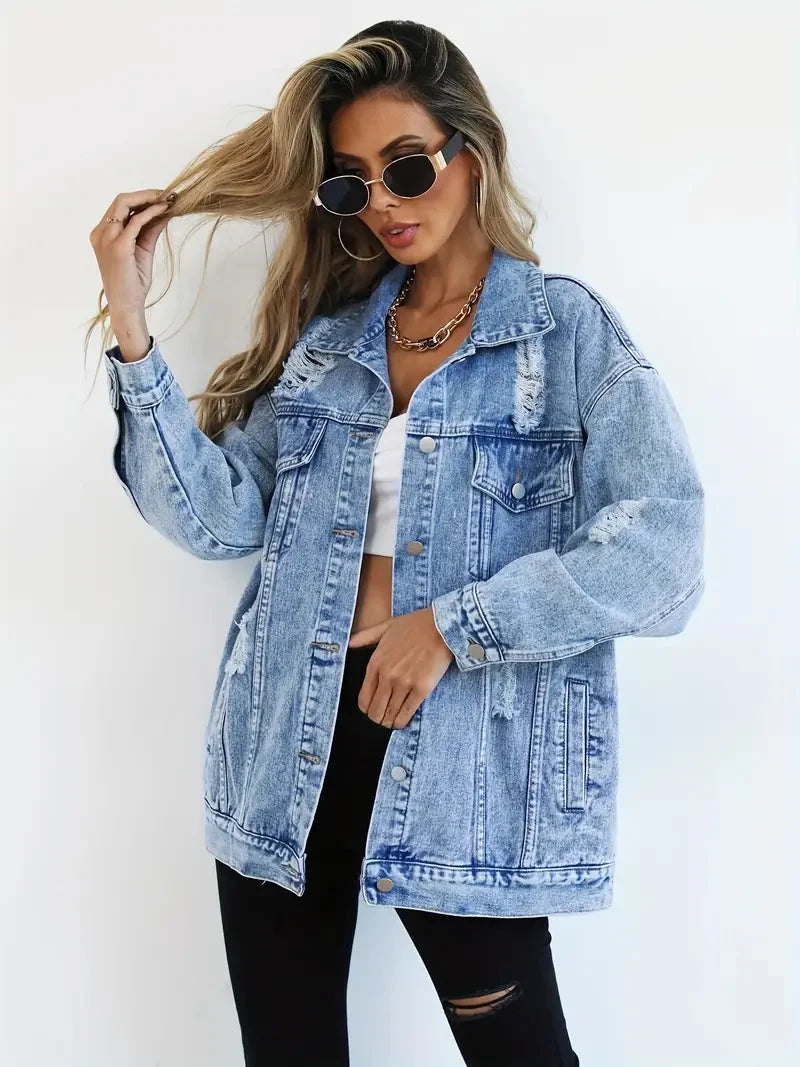 Women's Distressed Oversized Denim Jacket