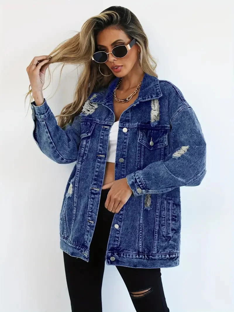 Women's Distressed Oversized Denim Jacket