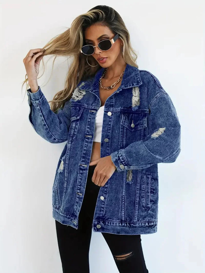 Women's Distressed Oversized Denim Jacket