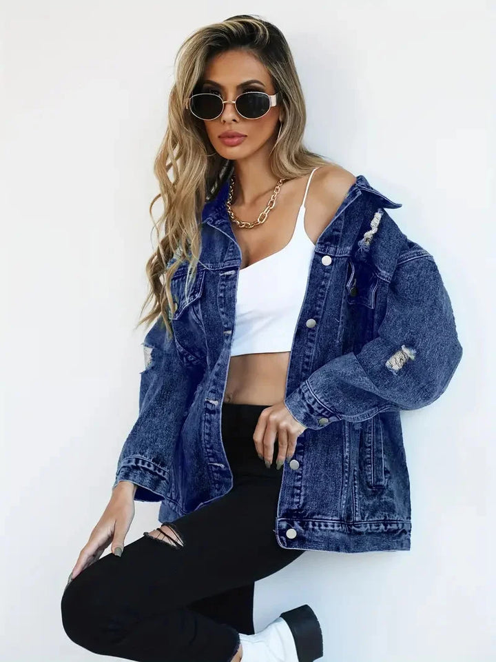 Women's Distressed Oversized Denim Jacket