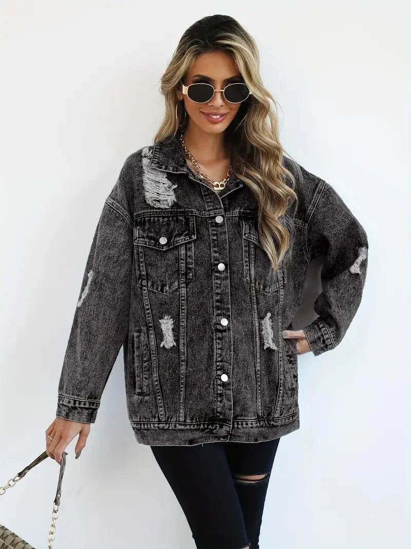 Women's Distressed Oversized Denim Jacket