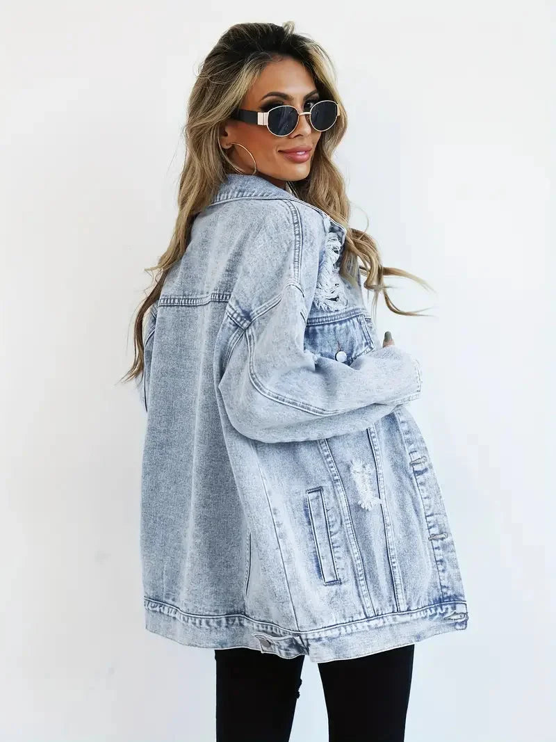 Women's Distressed Oversized Denim Jacket