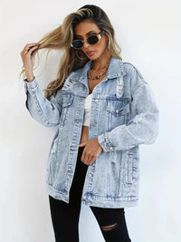 Women's Distressed Oversized Denim Jacket