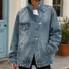 Women's Oversized Denim Jacket Asymmetric Button Front