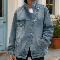 Women's Oversized Denim Jacket Asymmetric Button Front
