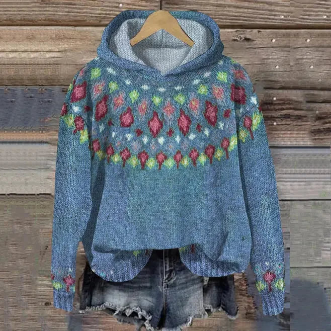Women's Oversized Fair Isle Hoodie Sweater