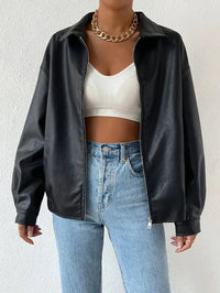 Women's Oversized Leather Jacket – Drop Shoulder & Spread Collar