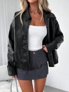 Women's Oversized Leather Jacket – Gathered Hem & Wide Collar