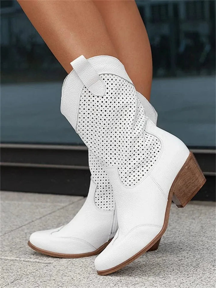 Women's Perforated Block Heel Cowboy Boots