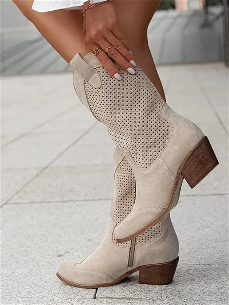 Women's Perforated Block Heel Cowboy Boots