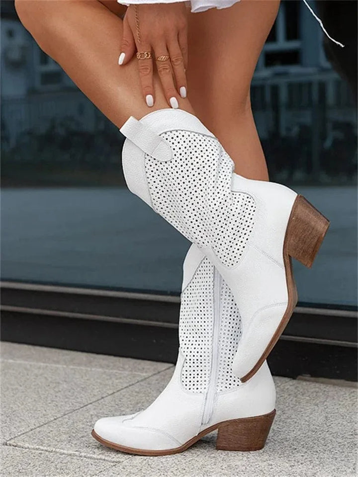 Women's Perforated Block Heel Cowboy Boots