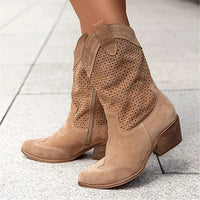 Women's Perforated Block Heel Cowboy Boots