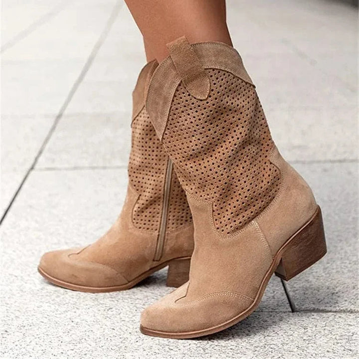 Women's Perforated Block Heel Cowboy Boots