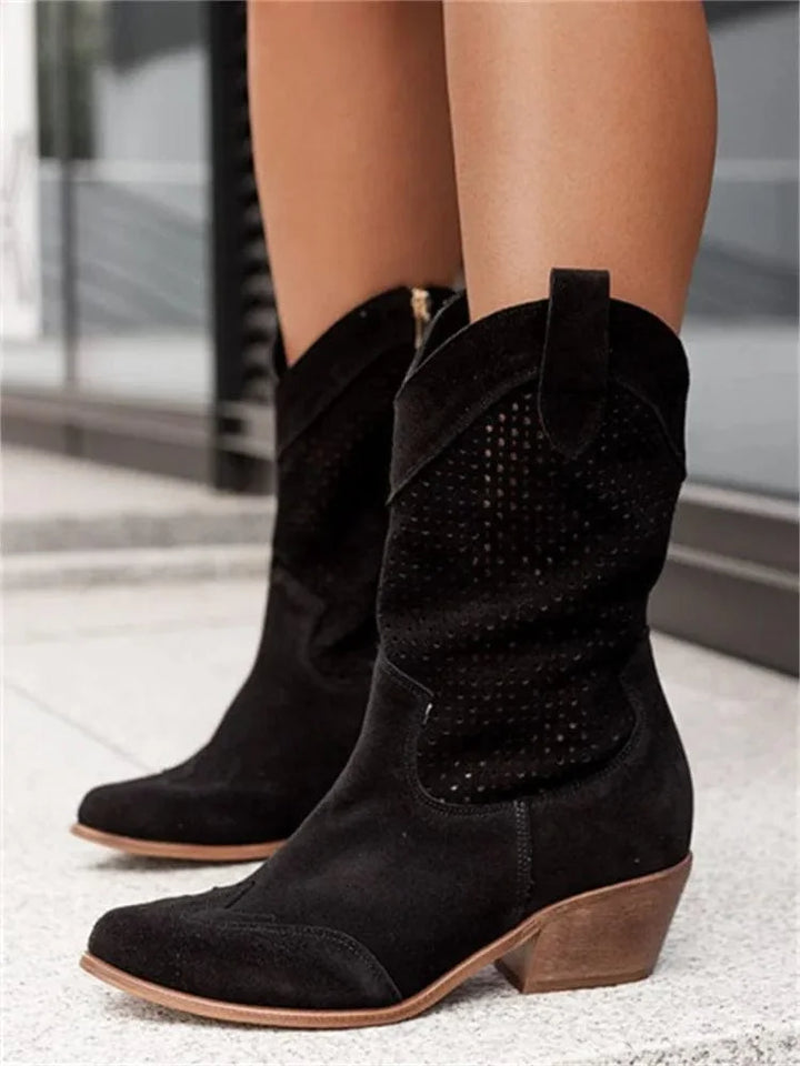 Women's Perforated Block Heel Cowboy Boots