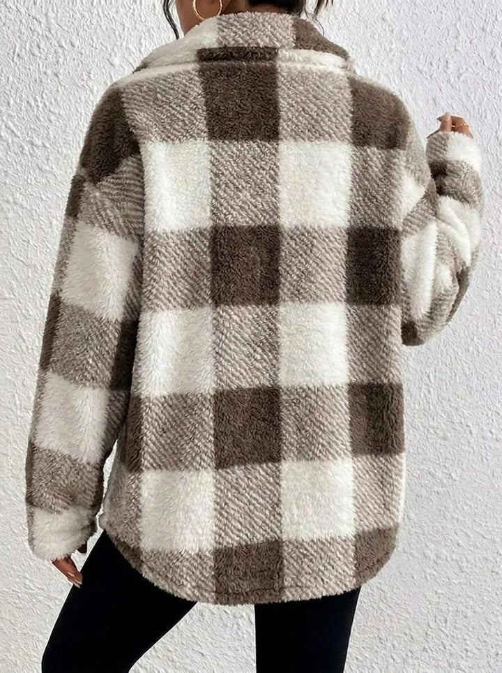 Women's Plaid Oversized Button-Up Fluffy Jacket