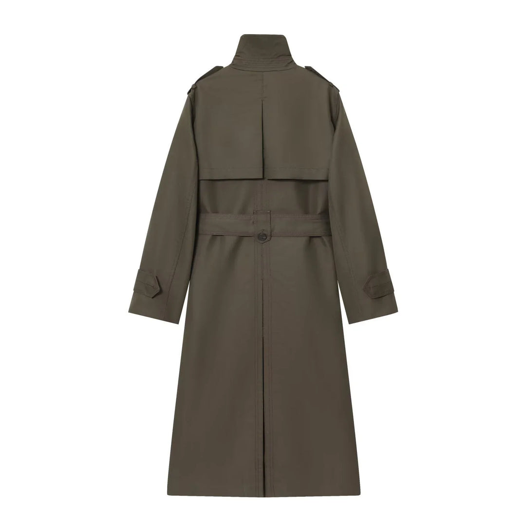 Women's Long Double Breasted Belted Trench Coat