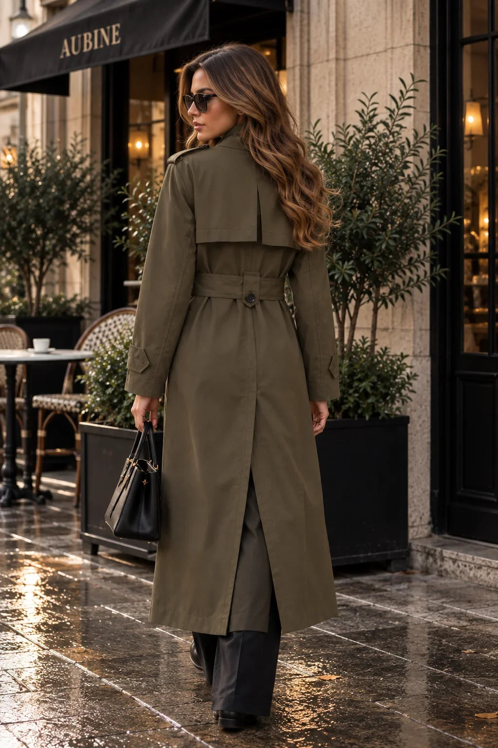 Women's Long Double Breasted Belted Trench Coat