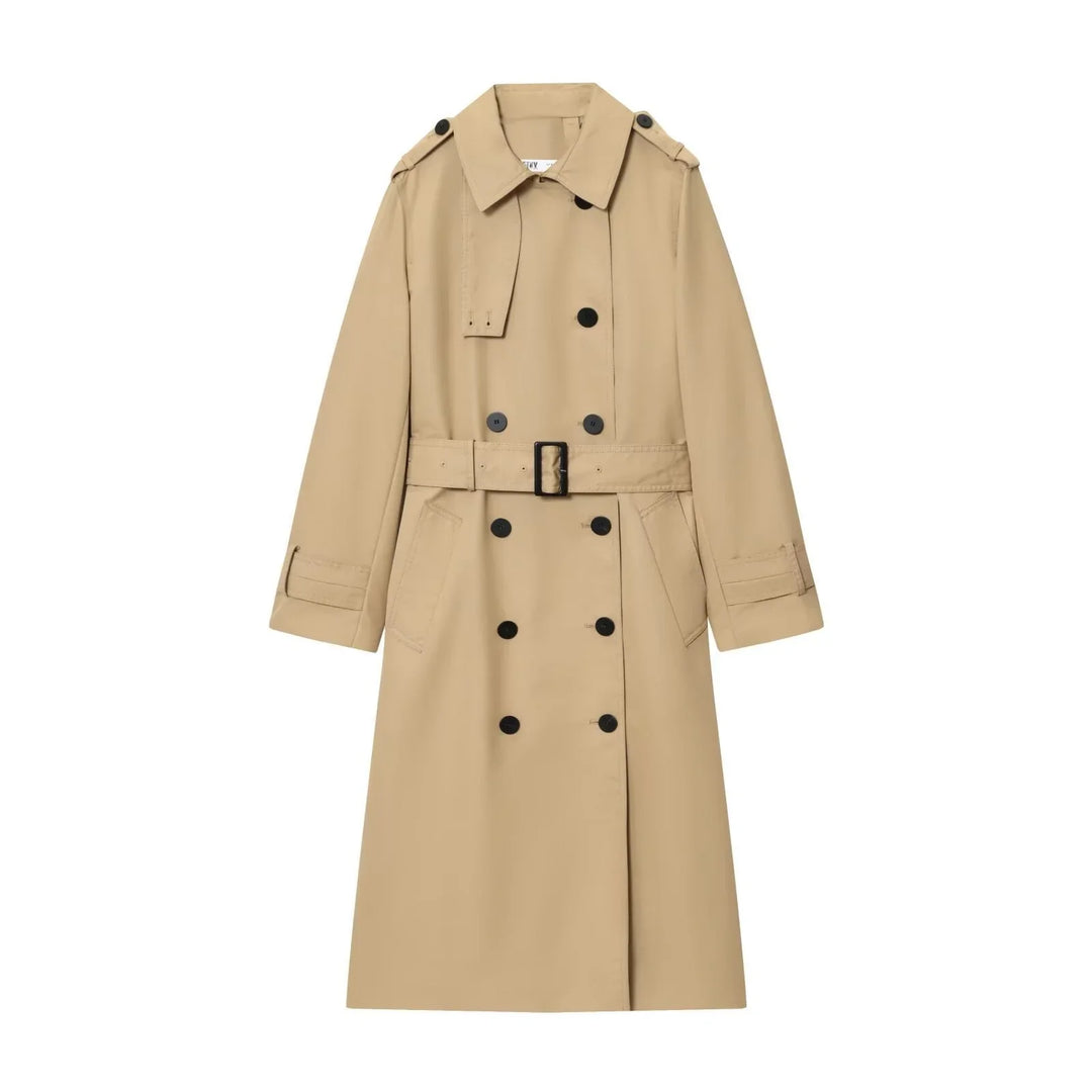 Women's Long Double Breasted Belted Trench Coat