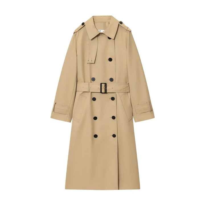Women's Long Double Breasted Belted Trench Coat