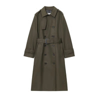 Women's Long Double Breasted Belted Trench Coat