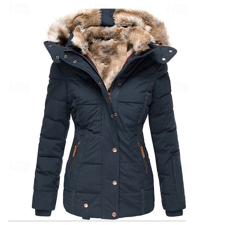Hooded Puffer Jacket with Shaped Waist and Plush Trim