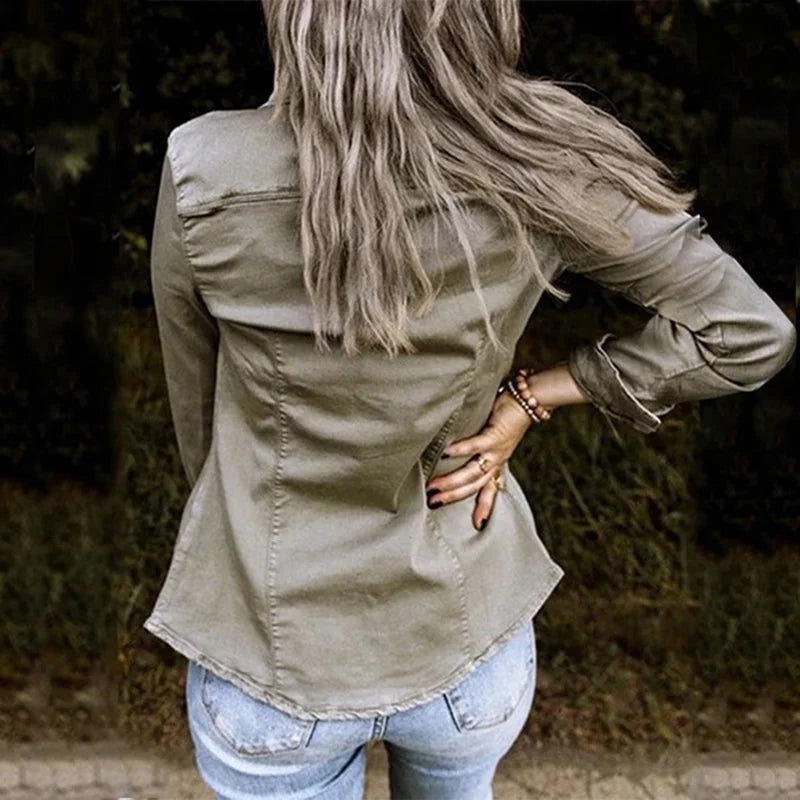 Women's Raw Hem Relaxed Fit Denim Jacket