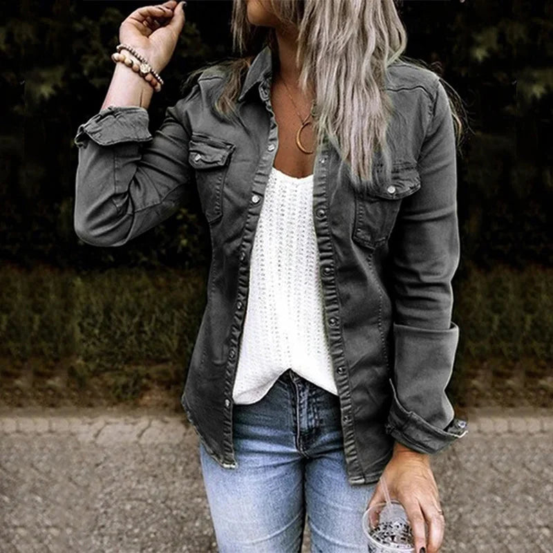 Women's Raw Hem Relaxed Fit Denim Jacket