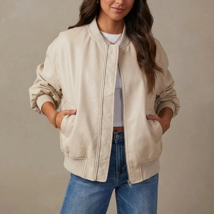 Women's Faux Leather Relaxed Bomber Jacket