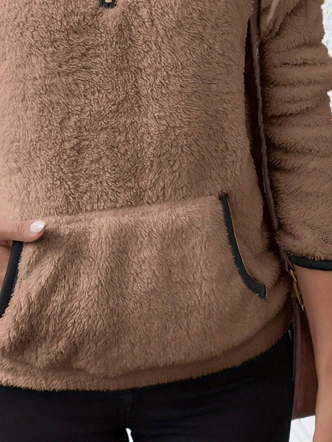 Women's Jumper – Sherpa Fleece Half-Zip Kangaroo Pocket