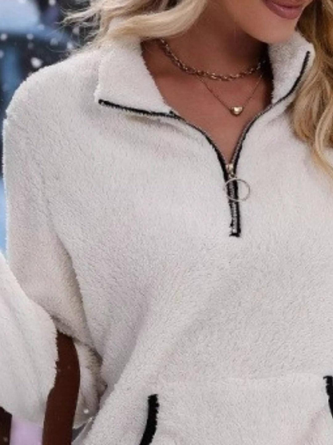 Women's Jumper – Sherpa Fleece Half-Zip Kangaroo Pocket