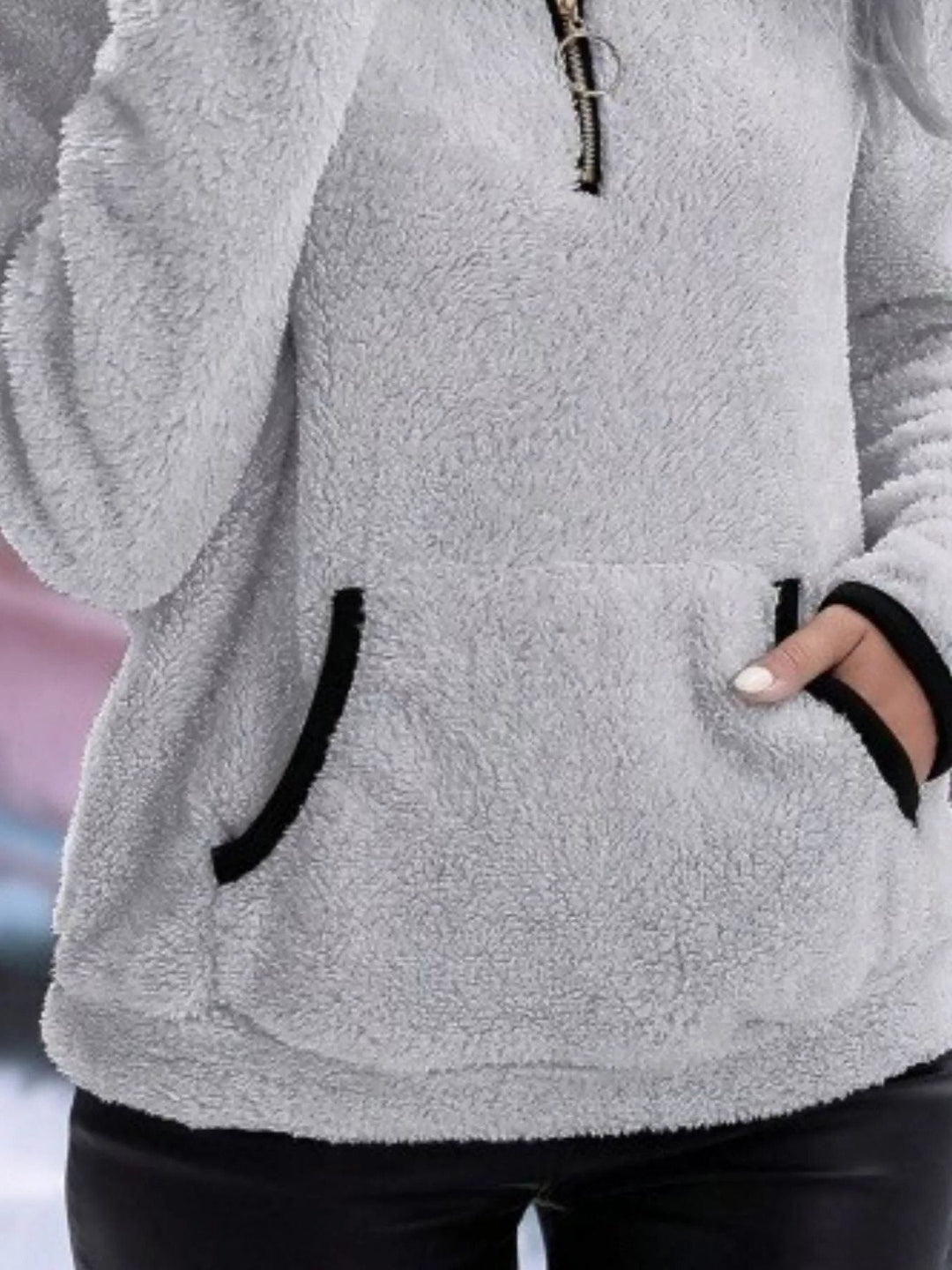 Women's Jumper – Sherpa Fleece Half-Zip Kangaroo Pocket