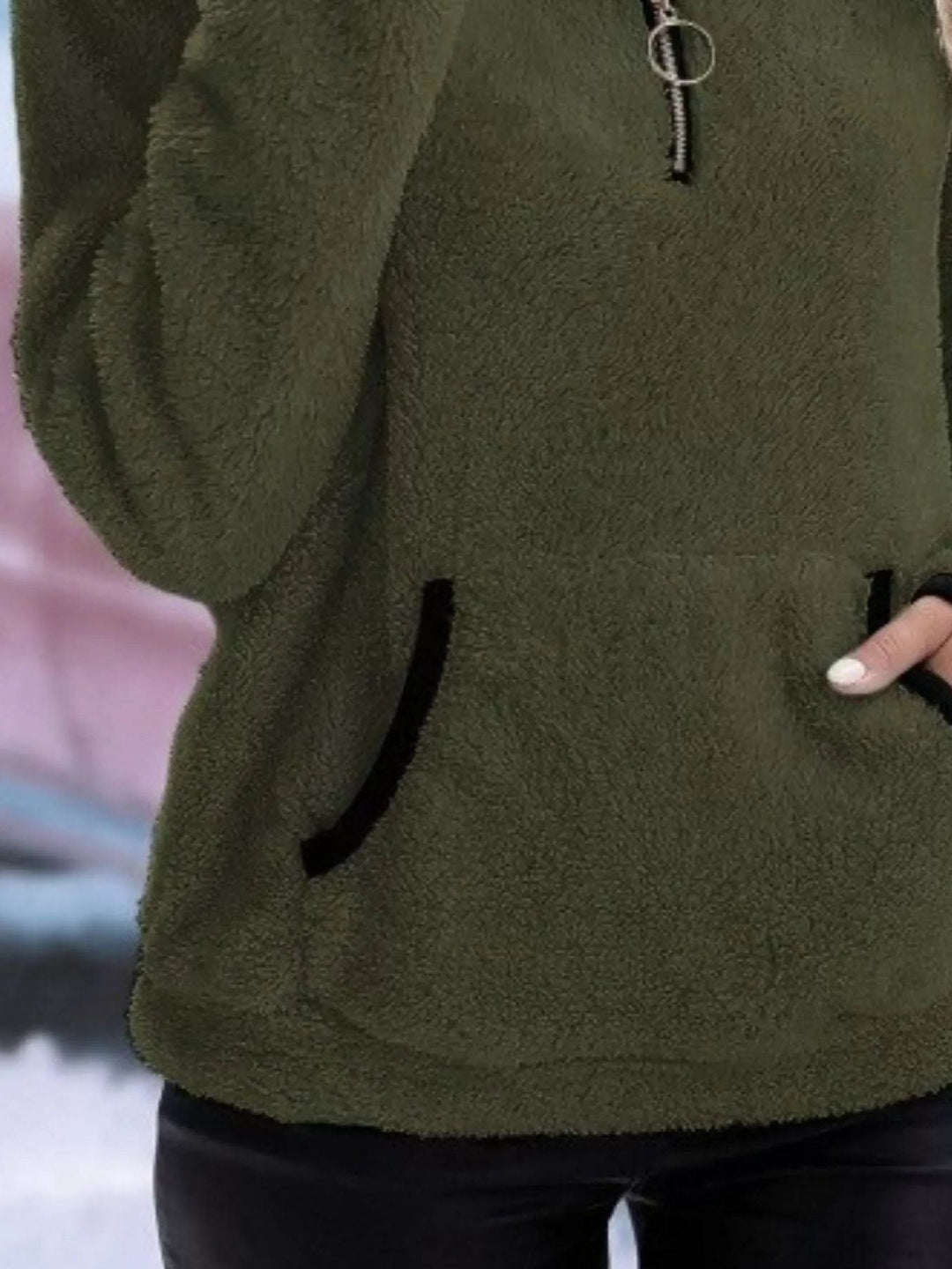 Women's Jumper – Sherpa Fleece Half-Zip Kangaroo Pocket