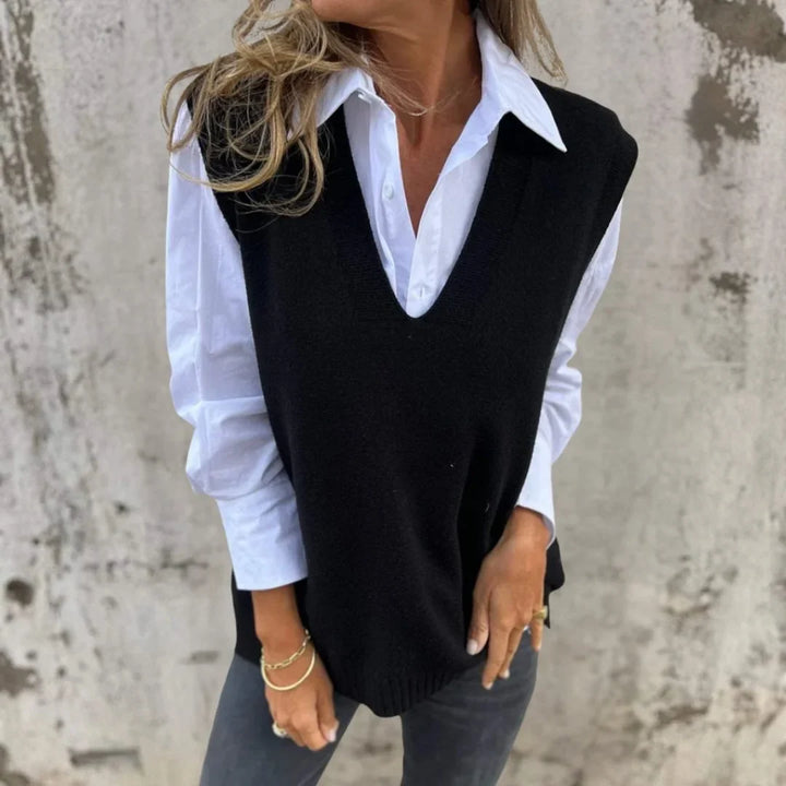 Women's Ribbed Knit Oversized Vest – V-Neck