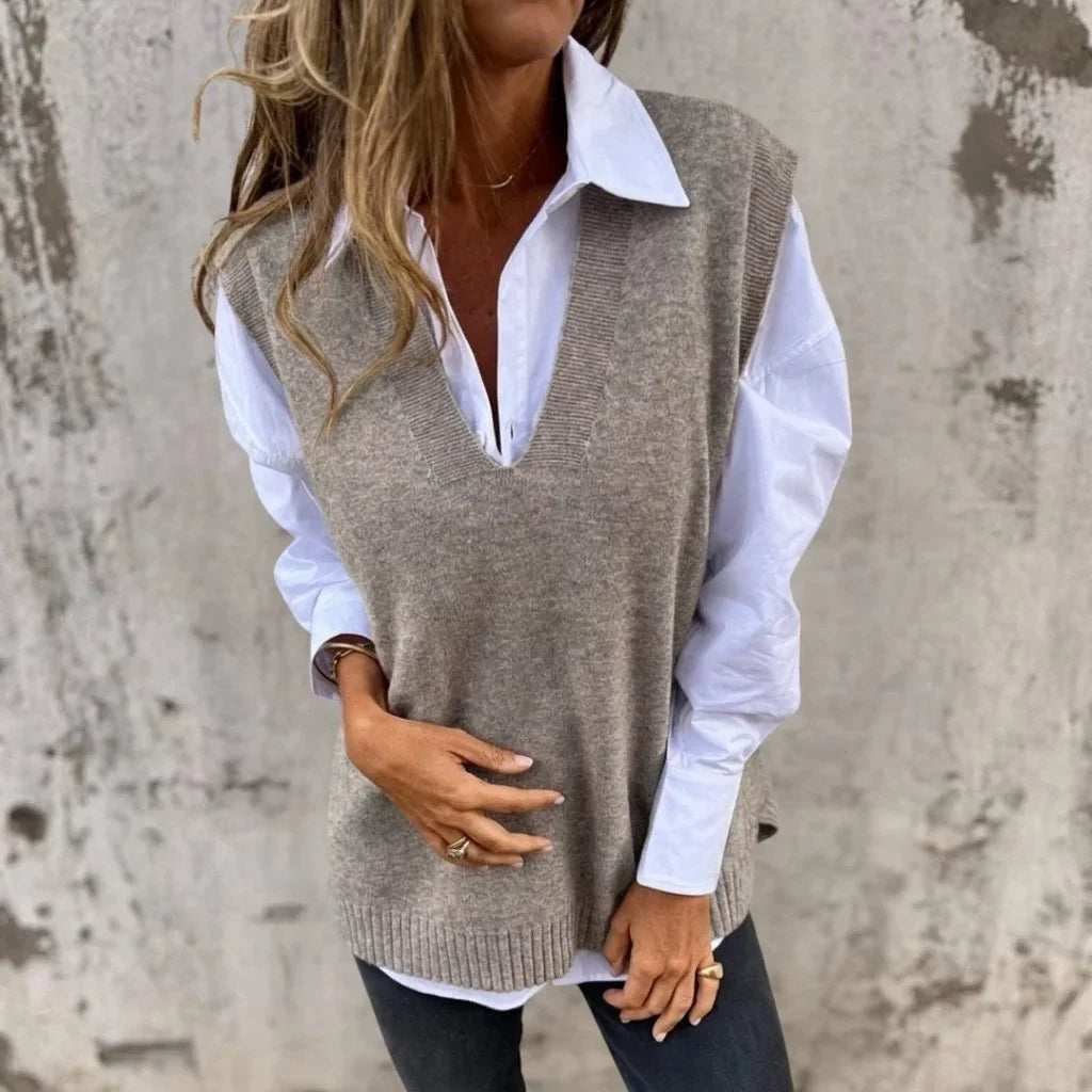 Women's Ribbed Knit Oversized Vest – V-Neck