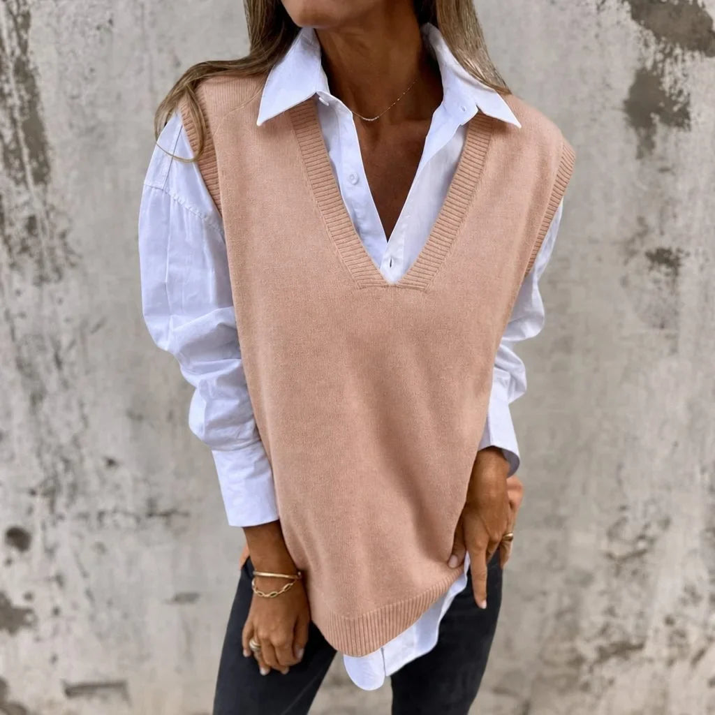 Women's Ribbed Knit Oversized Vest – V-Neck