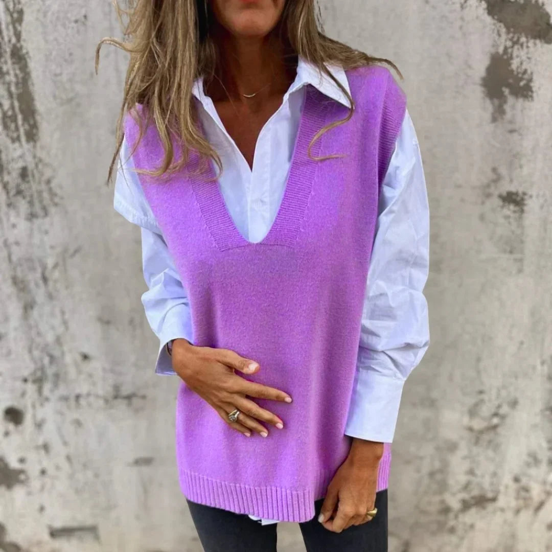 Women's Ribbed Knit Oversized Vest – V-Neck
