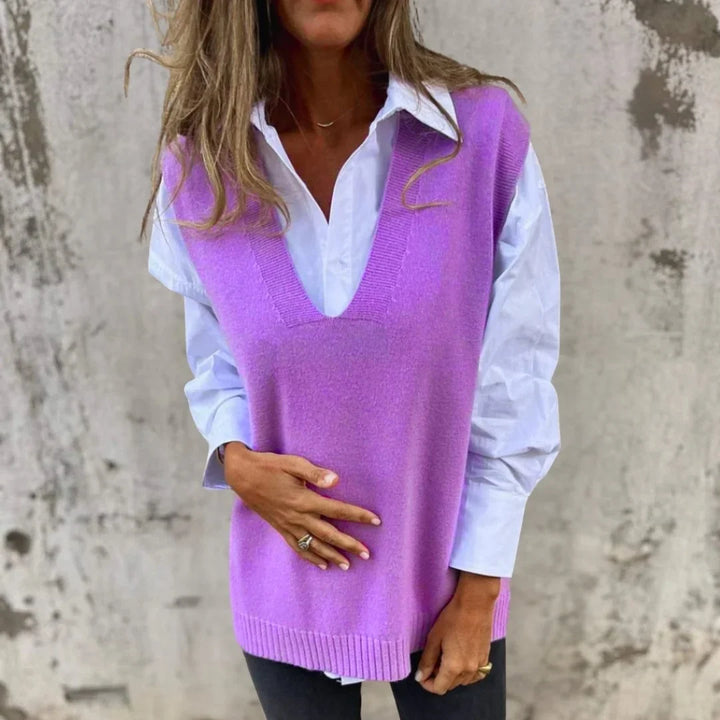 Women's Ribbed Knit Oversized Vest – V-Neck