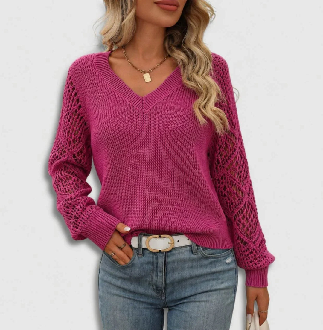 Women's Ribbed Knit Sweater – V-Neck