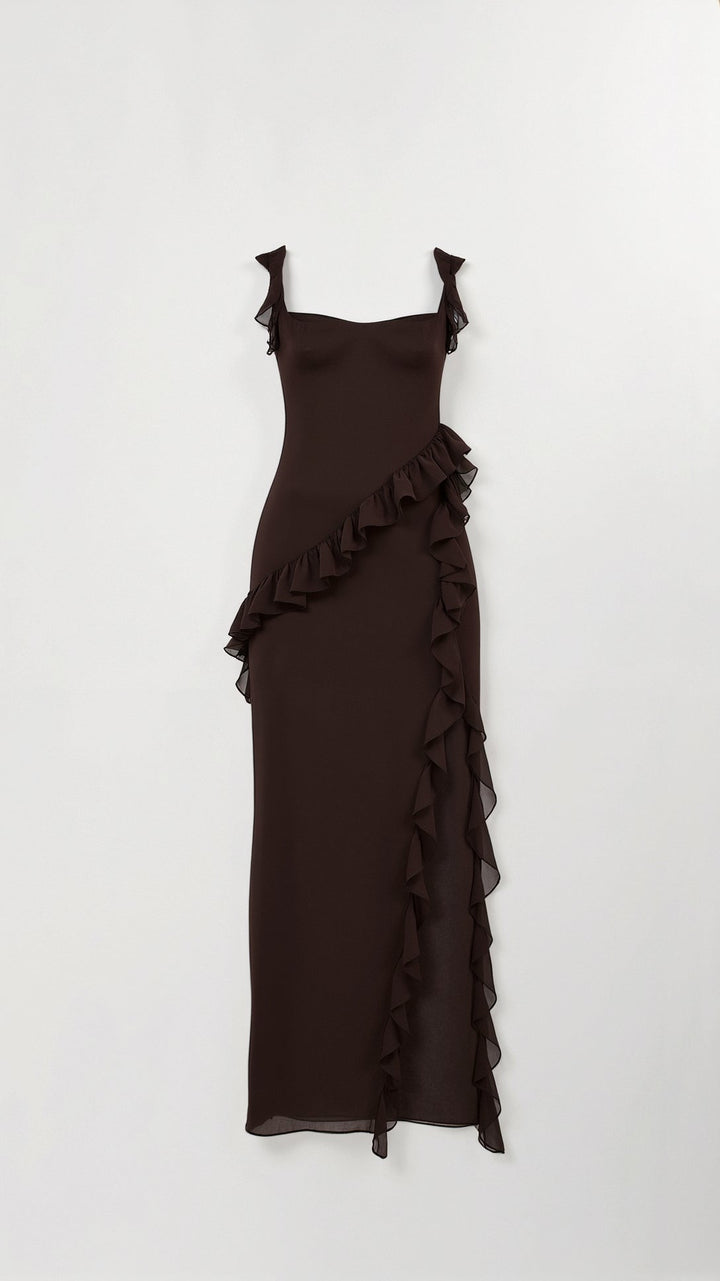 Women's Maxi Dress – Ruffle Party Front Slit