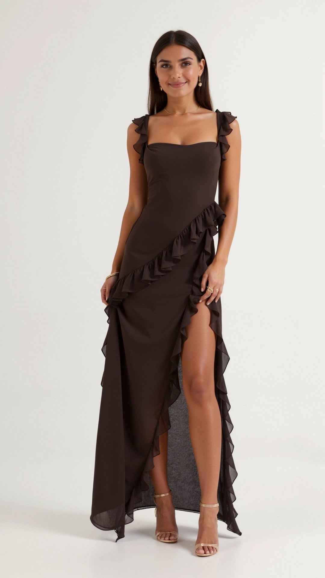 Women's Maxi Dress – Ruffle Party Front Slit