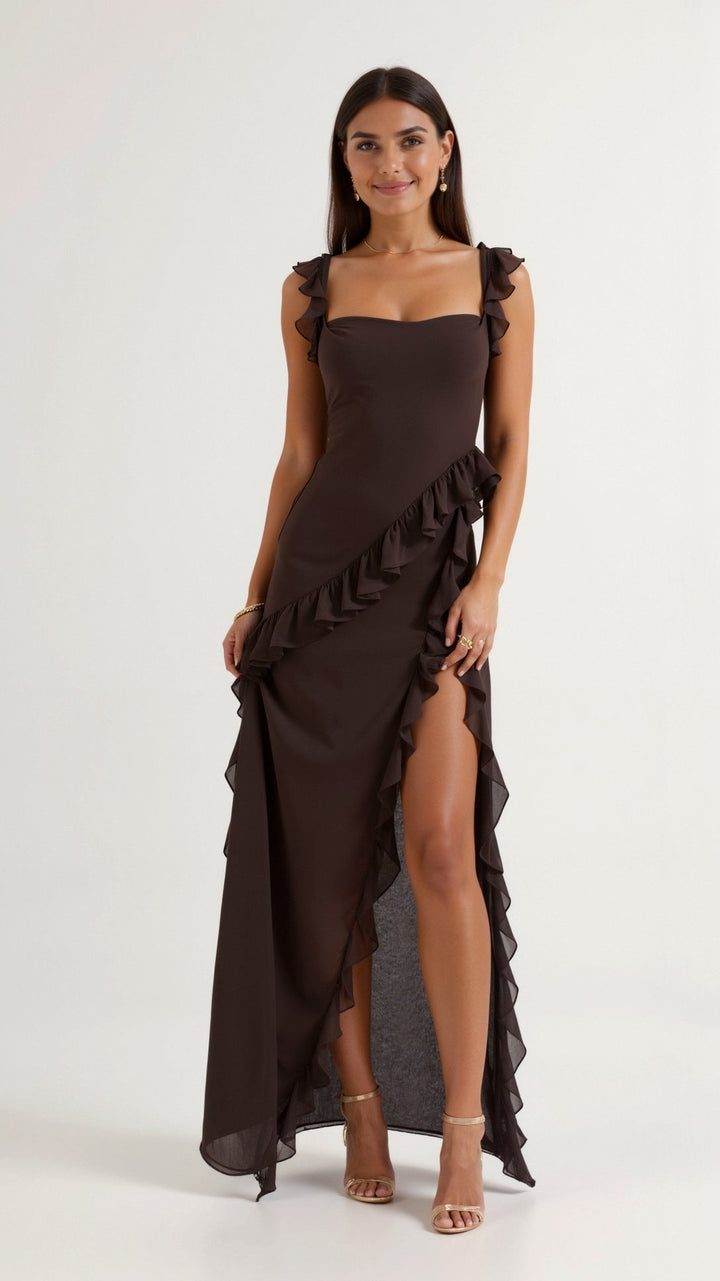 Women's Maxi Dress – Ruffle Party Front Slit