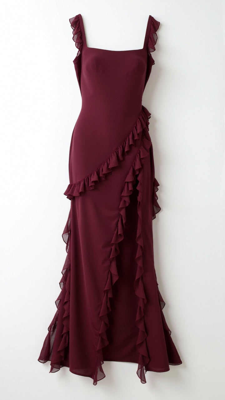Women's Maxi Dress – Ruffle Party Front Slit