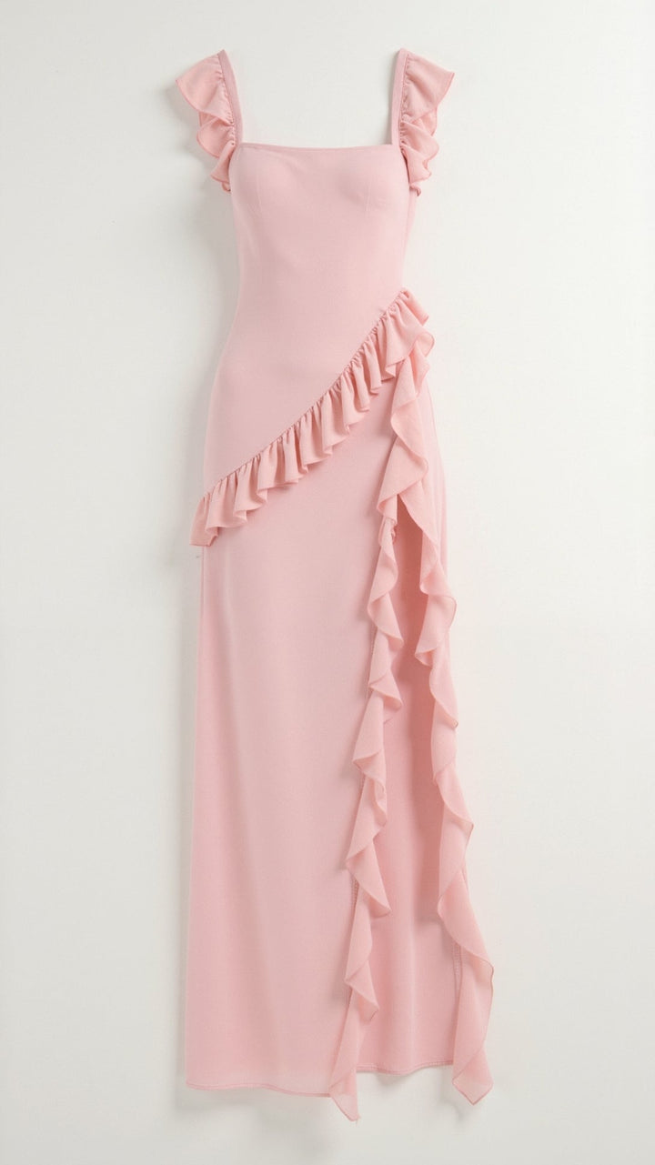 Women's Maxi Dress – Ruffle Party Front Slit