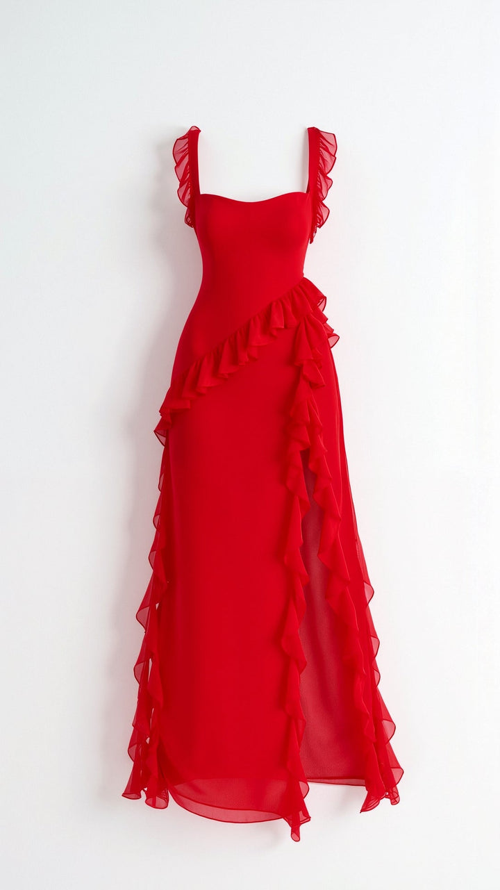 Women's Maxi Dress – Ruffle Party Front Slit